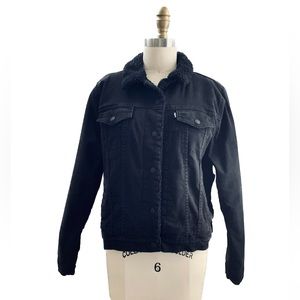 LEVI STRAUSS • Sherpa Lined Trucker Black Denim Jean Jacket - Kids Size XL